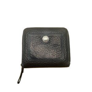 Coach Women’s Black Pebbled Leather Compact Zip Around Card Slots Wallet